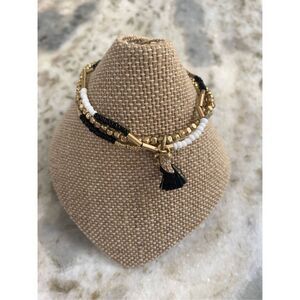 Gold Black White Stretch Bracelet #angel wing #key #stretch bracelet